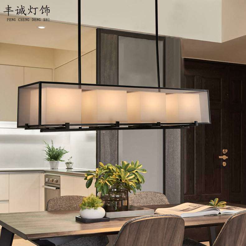 新中式餐厅吊灯长方形布艺吊灯中国风禅意茶室饭厅书房装饰吊灯