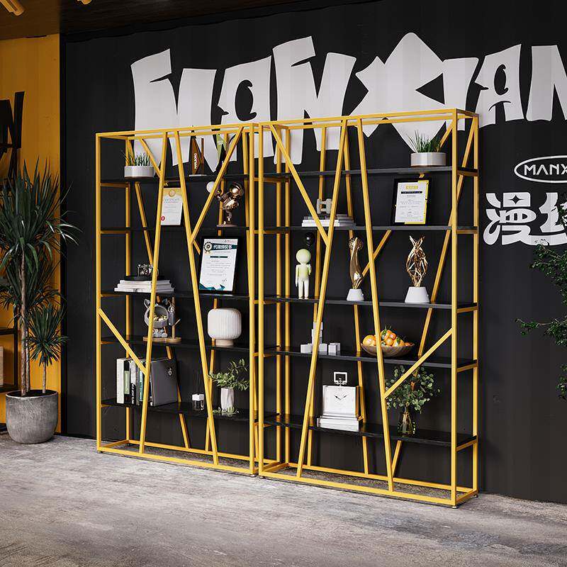 工业风隔断置物架办公室屏风书架落地装饰展示架子铁艺玄关收纳架
