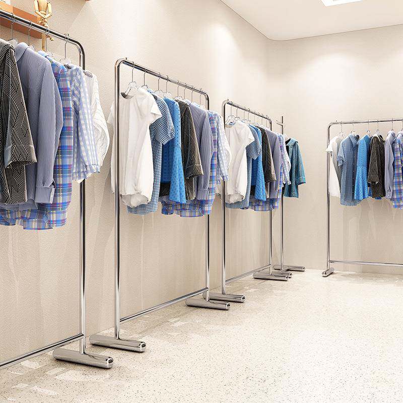 服装店展示架陈列架落地式女装不锈钢单杠货架道具中岛挂衣架