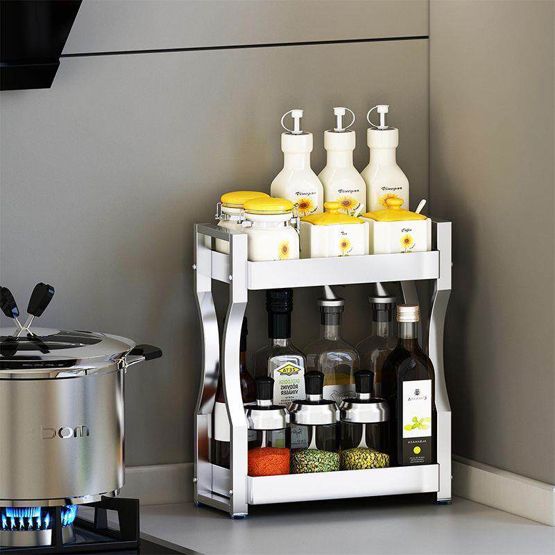厨房调料架置物架双层台面小尺寸窄款304不锈钢放盐油酱醋收纳架