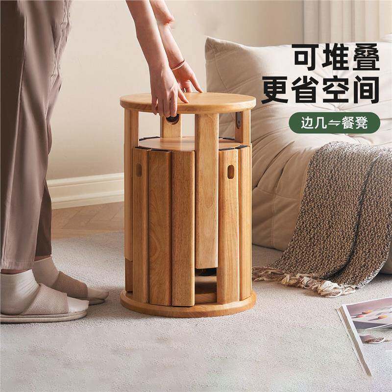 圆凳转印工艺实木可叠放家用餐桌凳吃饭凳子多功能叠叠乐组合凳