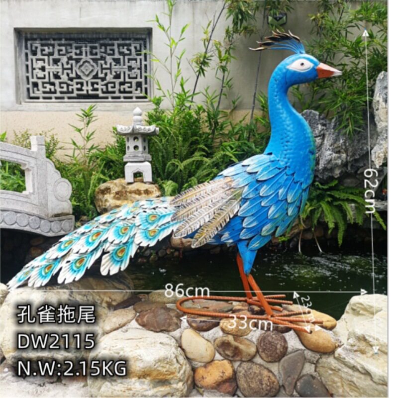 外贸亚马逊爆款美式乡村复古铁艺大孔雀落地摆件庭院阳台客厅景观