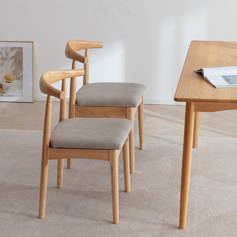 全实木餐椅椅子餐椅家用牛角椅子实木科技布椅子靠背木椅餐桌椅子