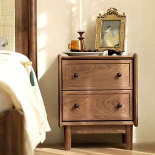 北美黑胡桃木全实木床头柜双抽屉床边柜樱桃木现代简约收纳储物柜