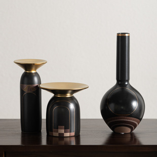 艺贝子意式轻奢高级感陶瓷花瓶烛台陈设摆件客厅茶几台面托盘装