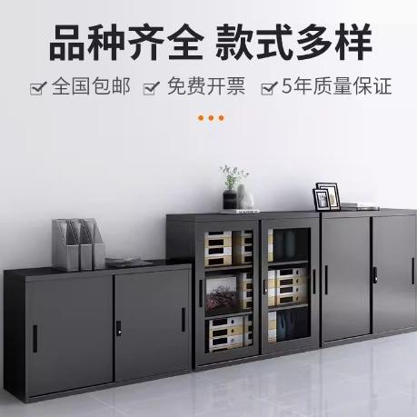 钢制办公室文件柜黑色铁皮矮柜财务资料档案柜阳台带锁书柜储物柜