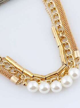 tend multi-layer metal pearl necklace personality temperamen