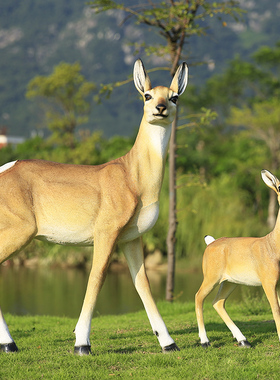 户外中式公母羚羊雕塑玻璃钢摆件花园庭院草坪售楼部景观动物装饰