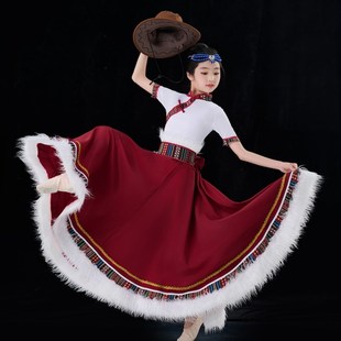 新款藏族舞蹈演出服装六一儿童次仁拉索表演帽子少数民族舞饰品女