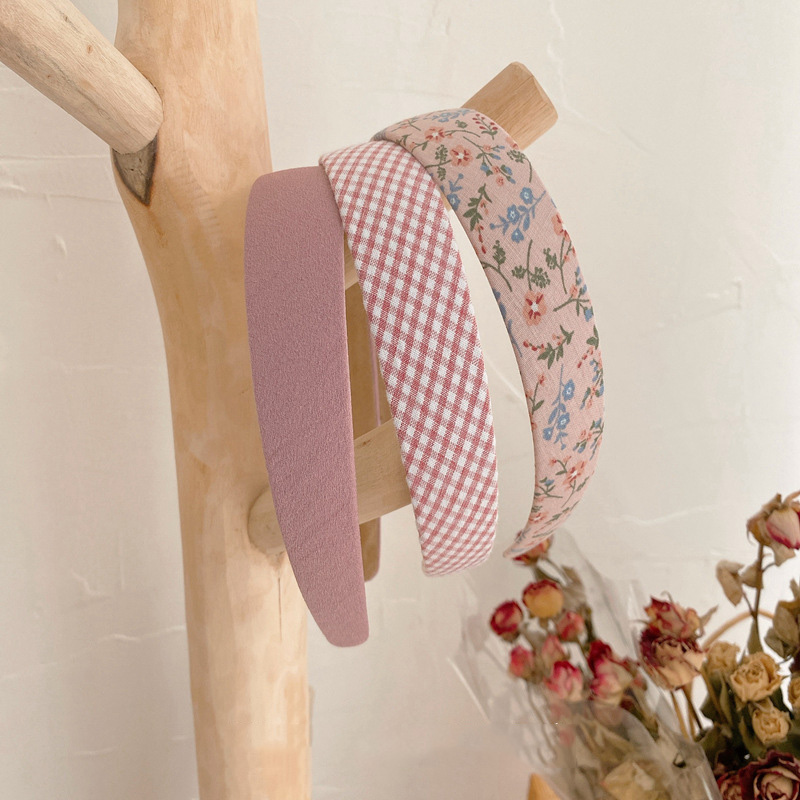 3pcs Vintage Floral Wide Headbands Solid Flower Plaids Hairb