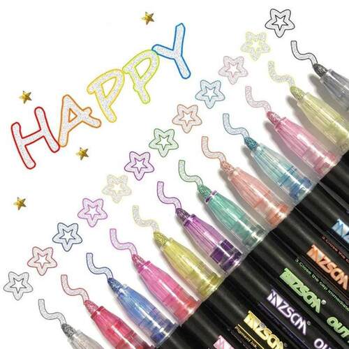 好货12 Color Double Line Outline Art Pen Marker Pen Highligh