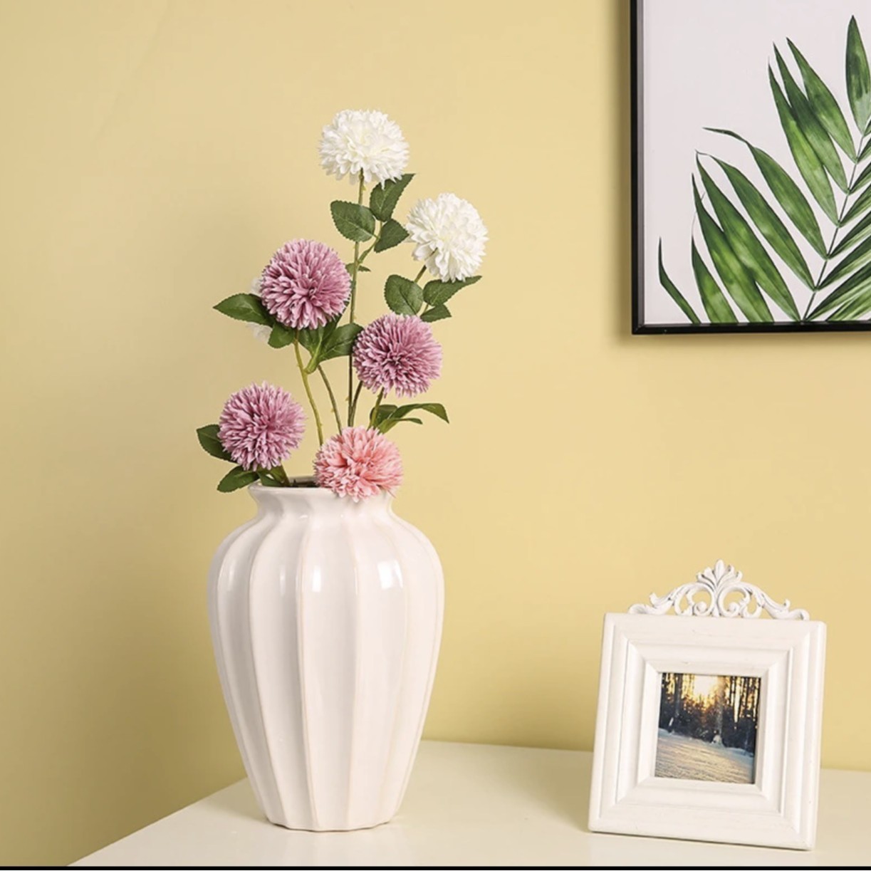 高级轻奢条纹陶瓷花瓶桌面摆设轻奢高端插花餐桌花艺摆件装饰