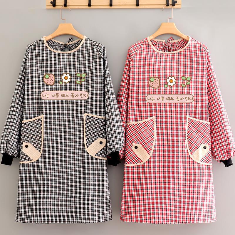 粗布帆布围裙长袖女家用厨房做饭长袖罩衣反穿工作服干活男士