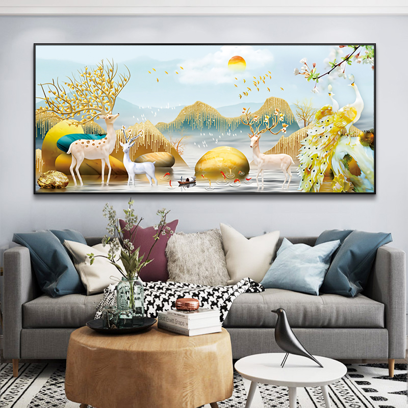 招财麋鹿十字绣202n2新款线绣客厅大幅简约现代自己绣手工满绣欧