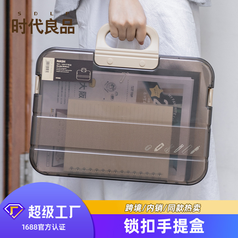 厂家直销塑料透明文件袋手提A4补习大容量学生文具收纳盒