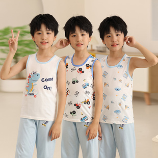 Aa类纯棉男童背心儿童无袖坎肩小男孩打底衫中大童青少年内衣夏薄