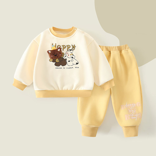 男女宝宝卫衣套装秋冬季加绒加厚