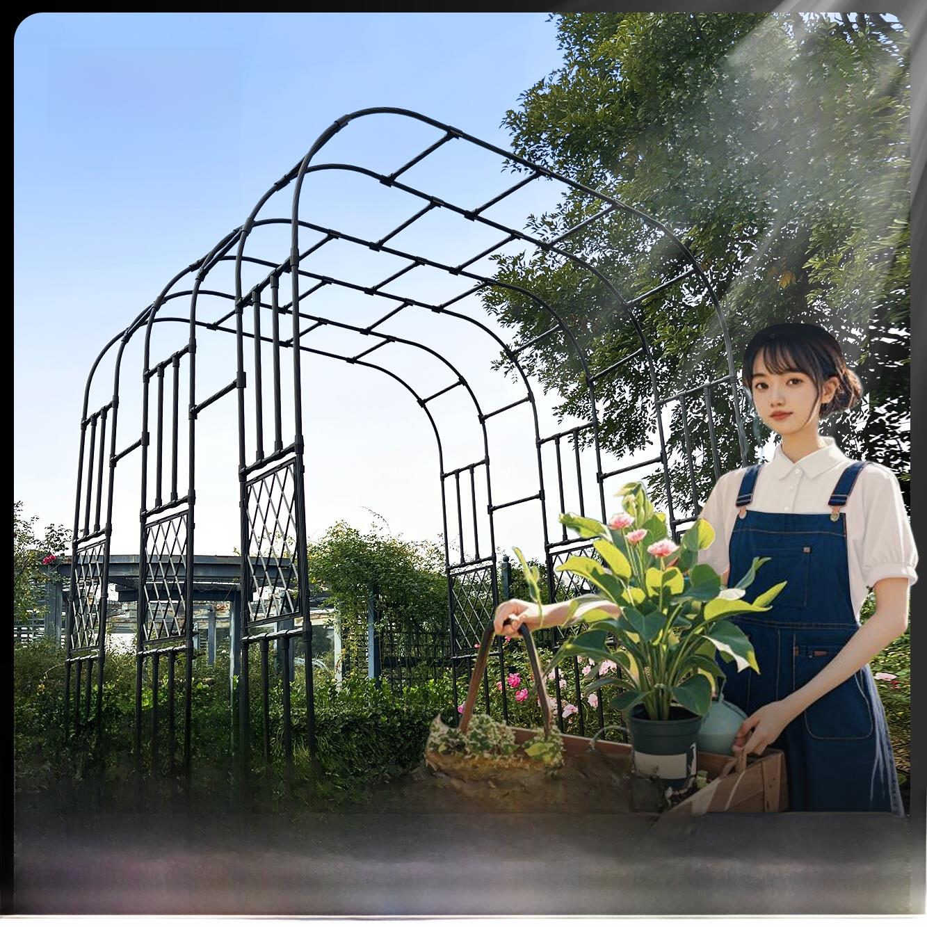 拱门花架包塑爬藤架花园庭院拱形户外别墅钢管室外葡萄月季攀爬杆