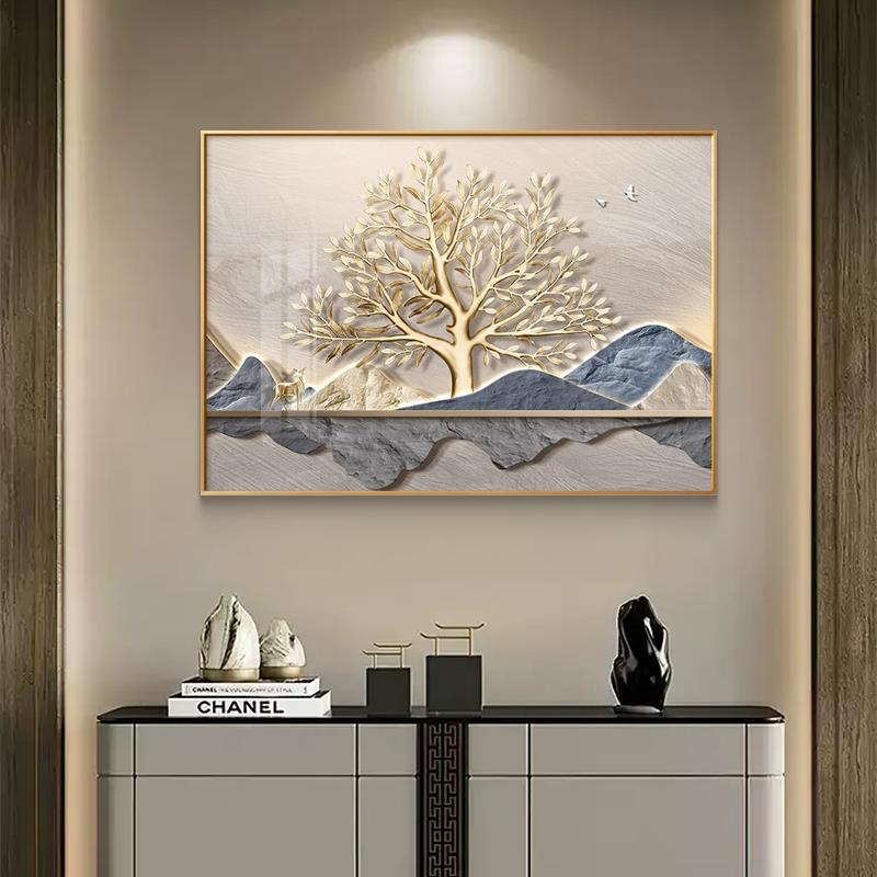 轻奢发财树电表箱装饰画 画免打孔配电箱盖板遮挡电闸盒开 关现代