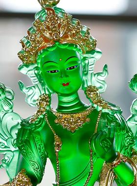 琉璃绿度母佛像彩绘贴金中式新款礼佛家居客厅佛堂多尺寸供具摆件