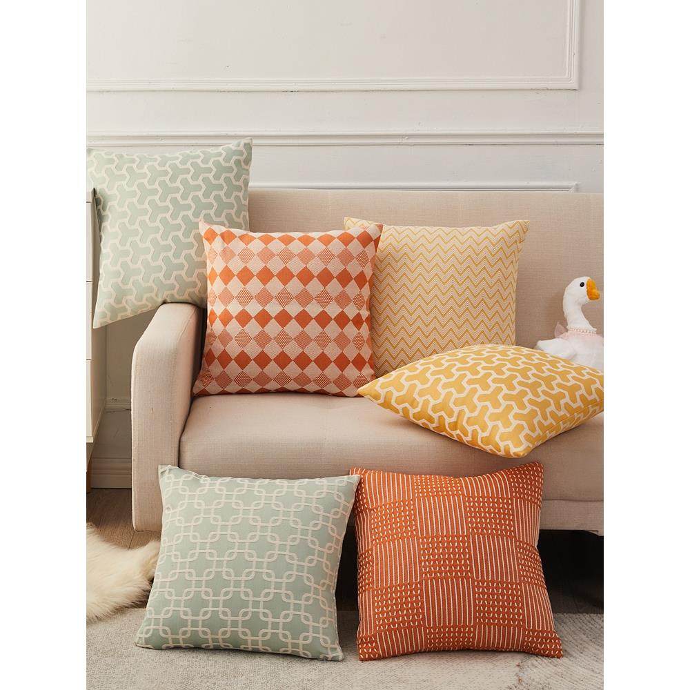 简约风客厅靠垫棉麻沙发抱枕套双面刺绣图案靠枕床头靠背垫可拆洗