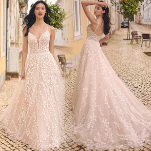 轻婚纱吊带v领蕾丝贴花出门纱超高质感高端轻奢小众法式 显瘦旅拍