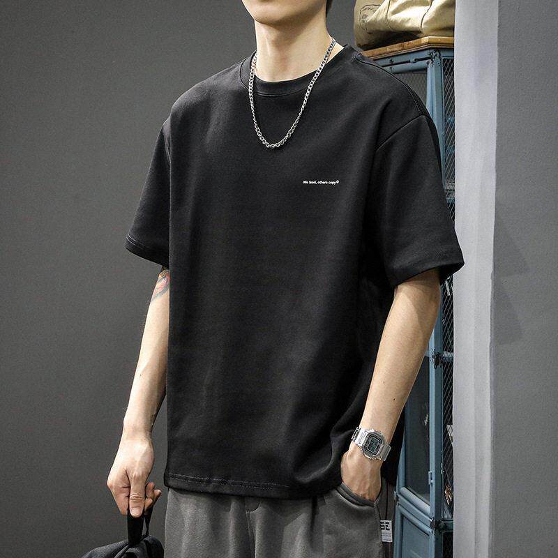 重磅短袖T恤上衣服夏季新款美式纯棉潮牌打底白色宽松半袖体恤