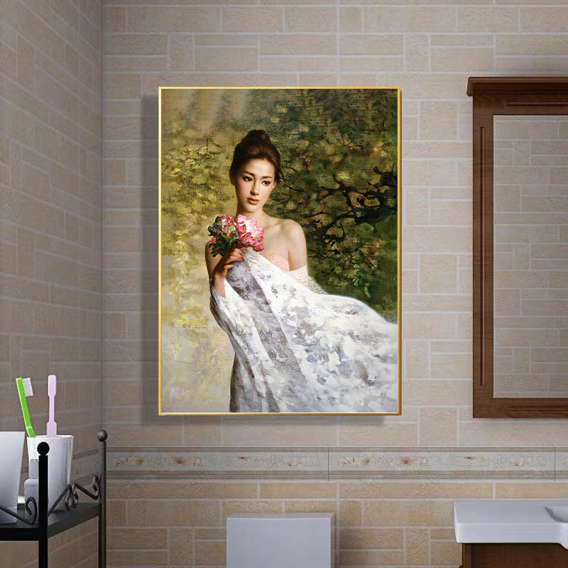 现代美女人物免打孔装饰画卧室晶瓷酒H店壁画卫生间浴室挂画会所图片