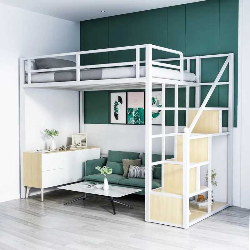 铁艺高架床上床下桌阁楼式床单上层省空间公寓现代简约双人铁架床