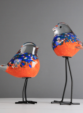 轻奢琉璃彩色喜鹊报喜鸟摆件客厅样板房桌面玄关装饰动物吉祥送礼