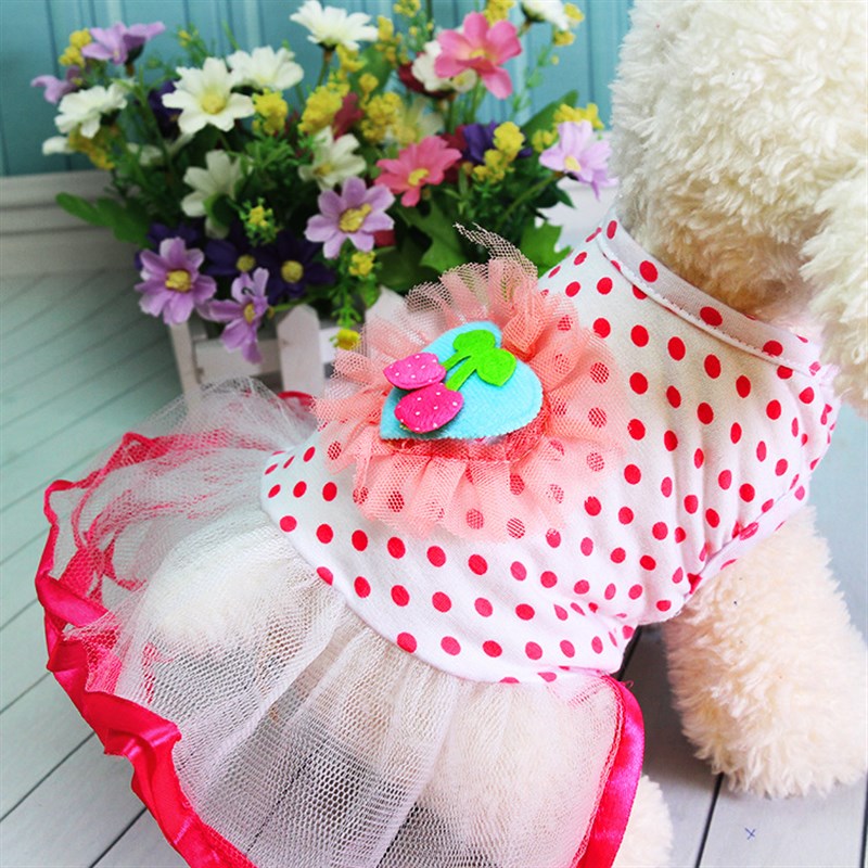 Spring and summer new dog clothing pet clothing cherry dot