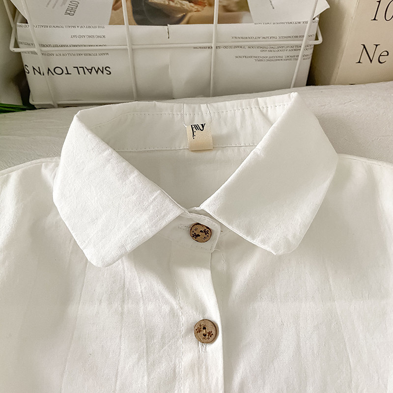 小个子白色圆领春秋纯棉衬衫女2024内搭衬衣打底春秋高级叠穿上衣