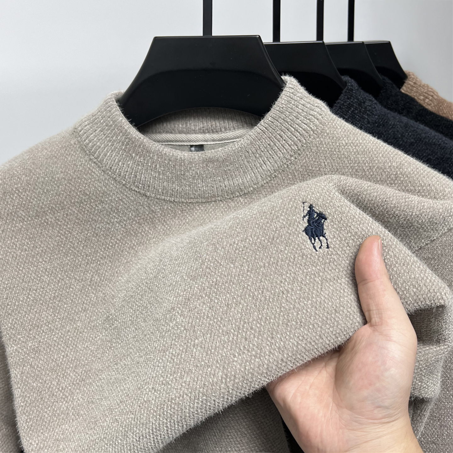 一体绒保罗加绒毛衣男半高领冬季加厚保暖雪尼尔不起球针织打底衫