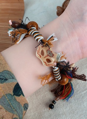 萌狐俏面小众复古民族风藏式手工制作新中式狐狸面具串珠编绳编织