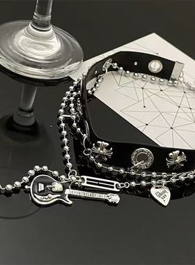 暗黑哥特风黑色皮质克罗choker流苏项圈女小众朋克辣妹风颈链