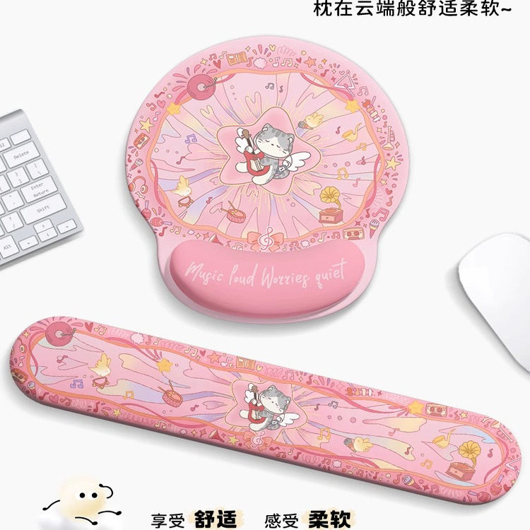 可爱卡通好运猫猫鼠标垫护腕垫子女生办公室滑鼠垫高颜值键盘桌垫