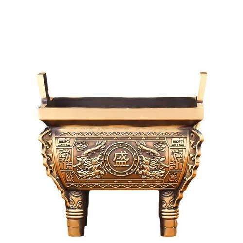 铜鼎摆件黄铜四方鼎家用客厅纯铜装饰品电视柜店铺工艺品厂家