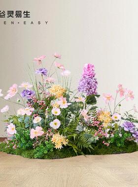 谷灵易生假花仿真花摆设橱窗装饰场景布置紫色花艺摆件绿植物造景