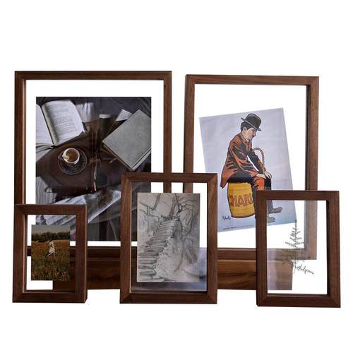 实木黑胡桃双面玻璃透明相框标本洗照片做成相册框6寸相框摆台