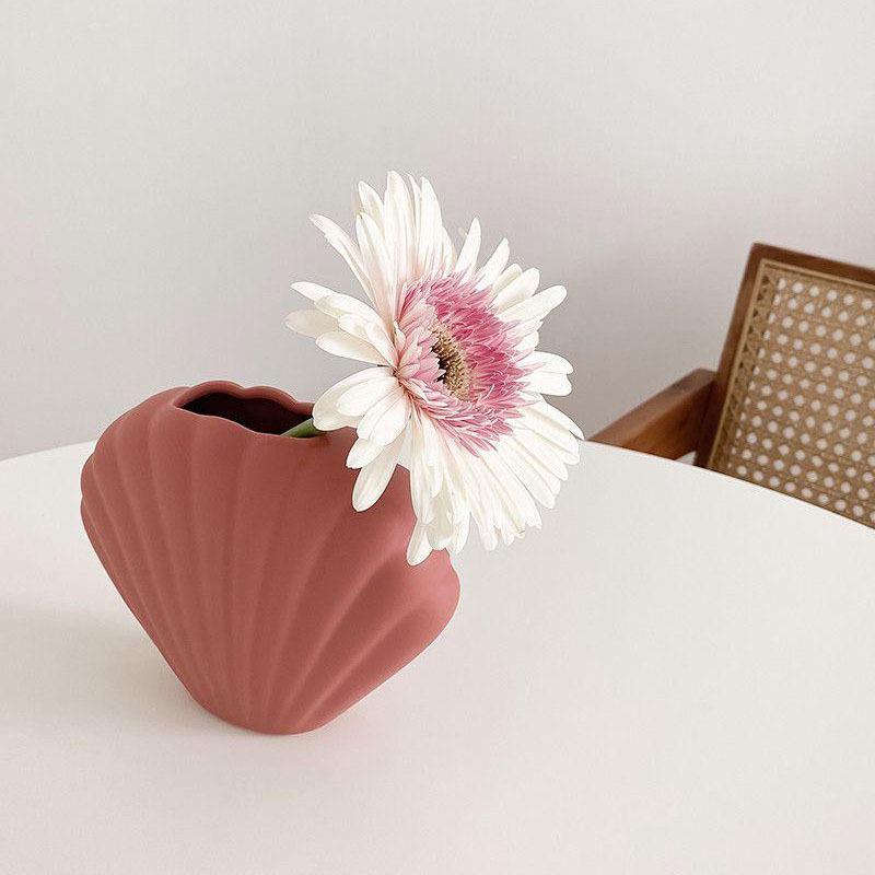 北欧创意可爱桌面陶花壳瓶餐瓷桌小摆件客厅插花干花RTU贝家居装
