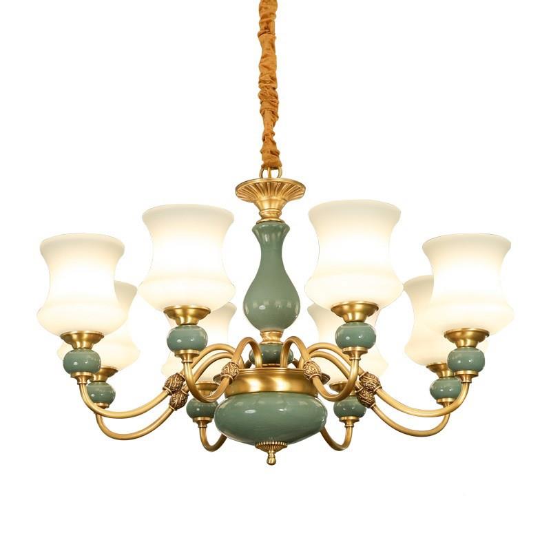 全陶瓷吊美式客厅餐厅店卧室铜吊灯简约酒客房灯书房灯具欧式吊灯