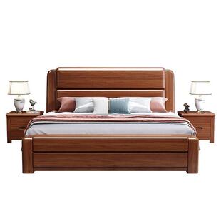 金丝胡桃木实木床新中式现代简约1.8x2米双人床主卧1.5x2米储物床