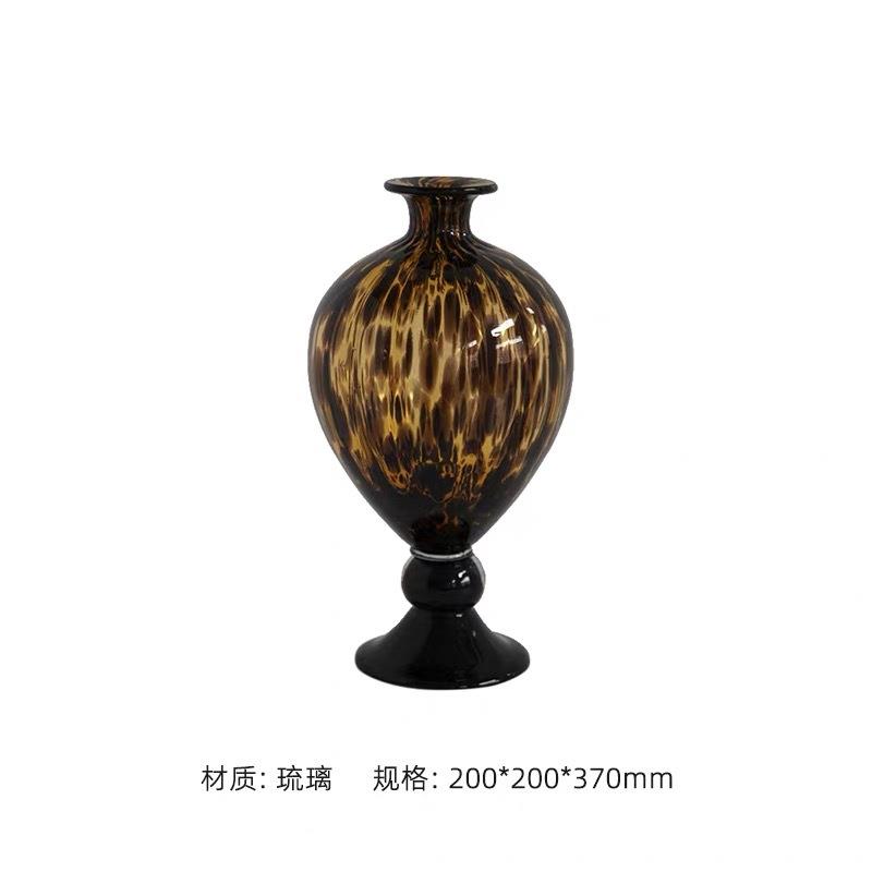 中古花瓶奢高级感家居水摆件豹纹器艺术TAR软装养轻鲜花植物花瓶