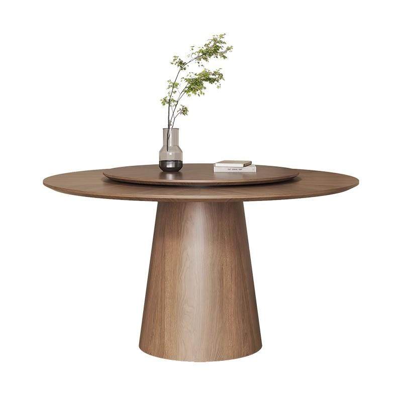 法式复古实木圆桌家用小户型餐厅圆形饭桌黑胡桃木圆餐桌椅组合