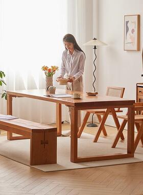 严选原木餐桌椅组合实木大板桌子樱桃木北欧家用莫比恩工作台饭桌