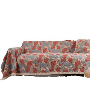 ins风沙发垫橘色南瓜提花白须四季通用耐磨防猫抓一片式沙发盖布