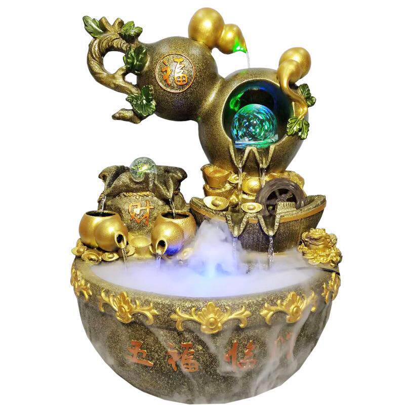 创意中式流水喷泉落地摆件养鱼缸雾化加湿器工艺品客厅办公室摆设