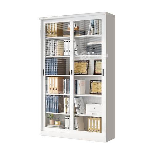 办公室移门玻璃文件柜防尘展示白色书柜钥匙锁凭证档案资料储物柜