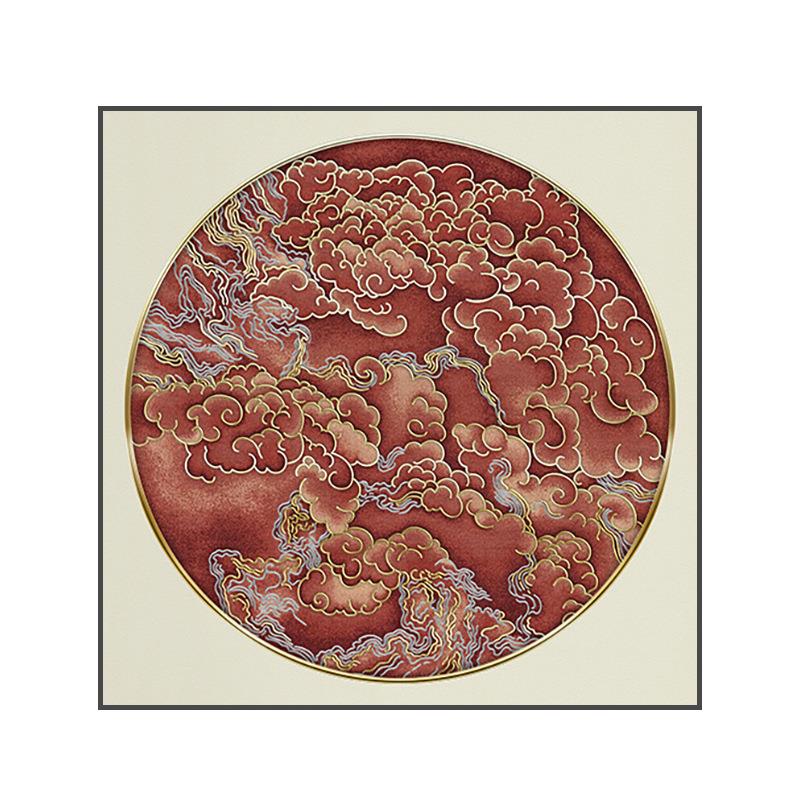 新中式装饰画客厅玄关壁画红色中国风祥云禅意古典高级感方形挂画