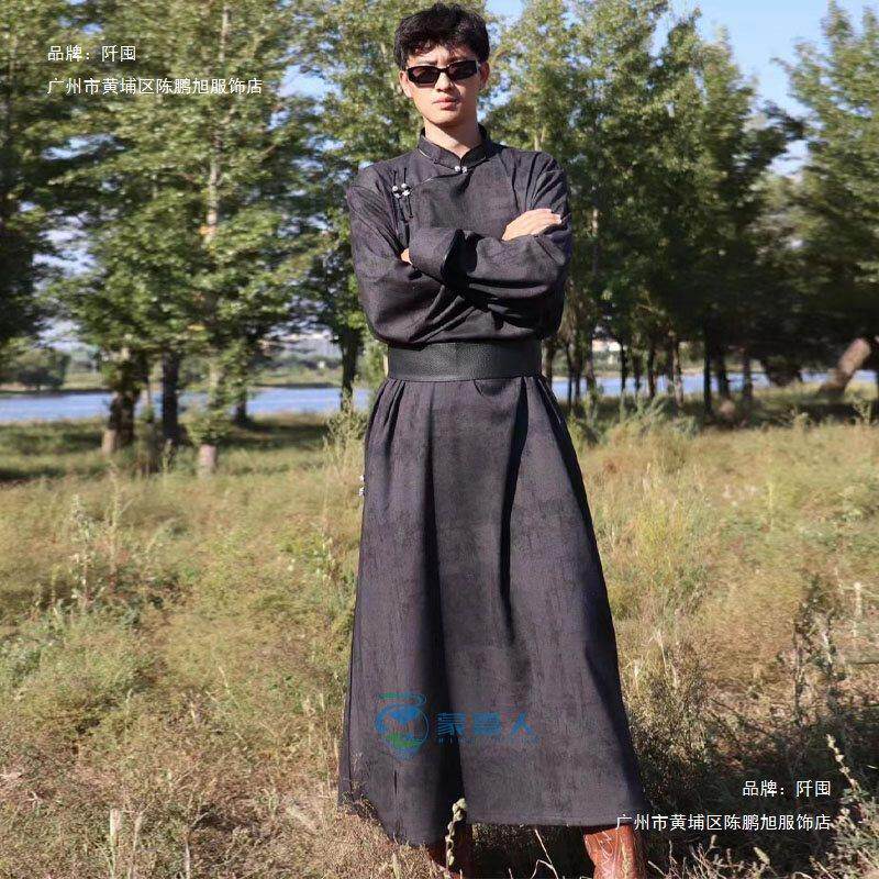 蒙古袍子男款日常生活装高端蒙古服族服装男成人蒙古民族服装男士